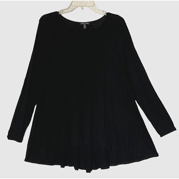 Eileen Fisher Black Long Sleeve Round Neck Stretch Tunic Mini Dress - Picture 2 of 6